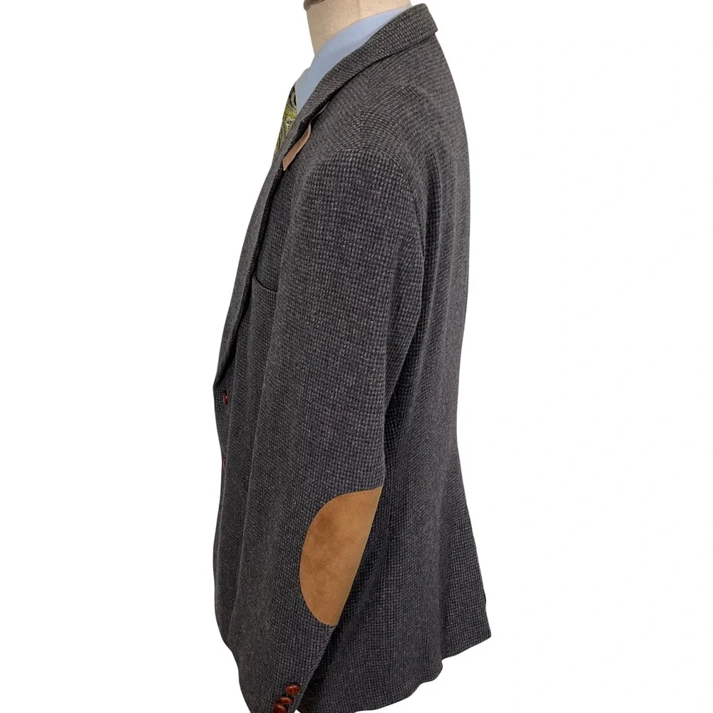 Stafford Country Blazer Mens 44L Gray Multi Tweed Elbow‎ Patch Collar Tab Jacket